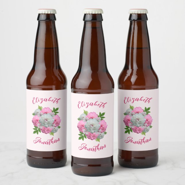 Peony Bouquet Wedding Bierflaschenetikett (Flaschen)