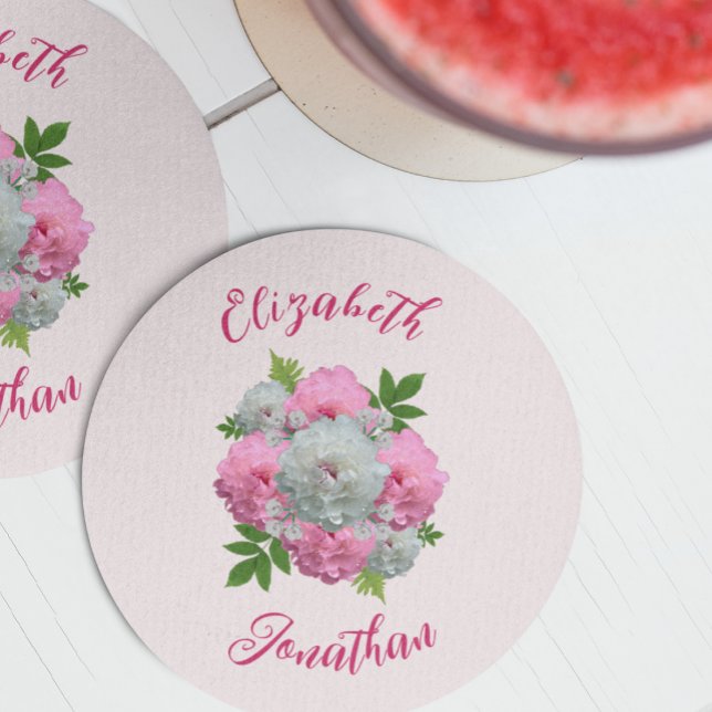 Peony Bouquet Wedding Runder Pappuntersetzer (Von Creator hochgeladen)