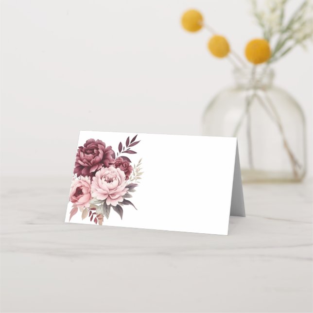 Peony Burgundy Pink Peonies Fall Floral Wedding Platzkarte (Vorderseite)