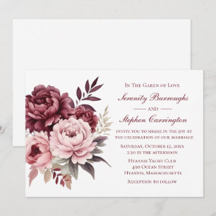 Peony Burgundy Pink Watercolor Blumenhochzeit Einladung