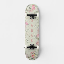 Peony & Butterflies Sage Aesthetic Skateboard