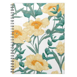 Peony Claire de Lune Pflanze Nahtlose Muster. Notizblock