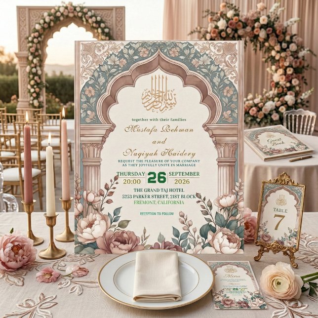 Peony Cream Moorish Archway Islamic Wedding Einladung (Von Creator hochgeladen)