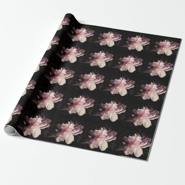 Peony Dark Wall: Design der bemalten Blume Geschenkpapier (Ungerollt)