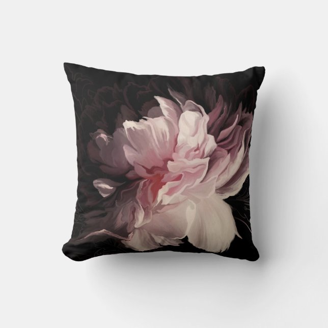 Peony Dark Wall: Design der bemalten Blume Kissen (Vorderseite)