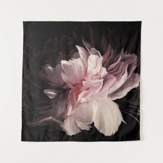 Peony Dark Wall: Design der bemalten Blume Wandteppich (Vorderseite)