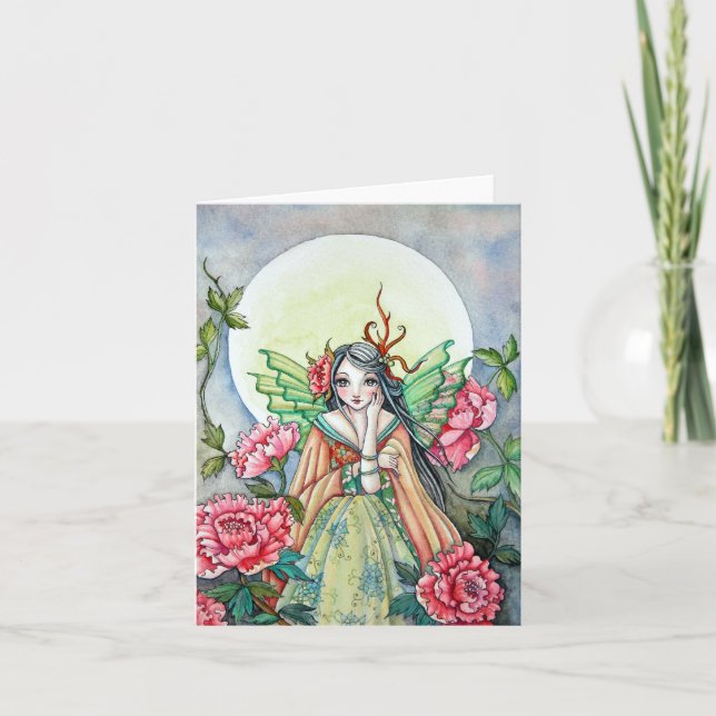 Peony Dawn Fairy - Blank Card Feiertagskarte (Vorderseite)