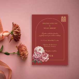 Peony Double Happiness Moderne Chinesische Rote Ho Einladung