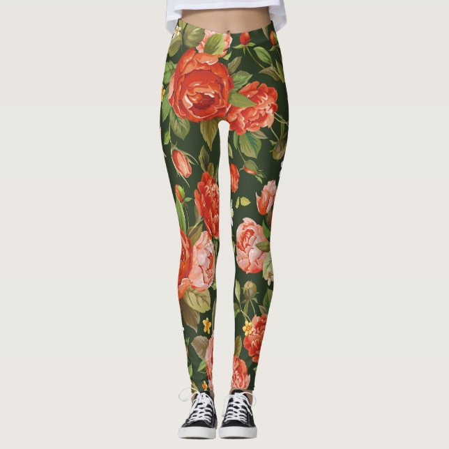 Peony Elegance: Graphic Floral Wallpaper. Leggings (Vorderseite)