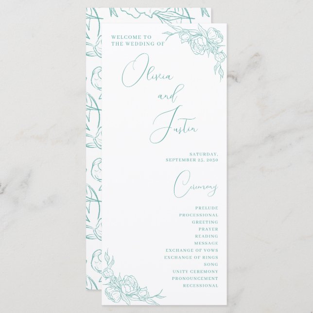 Peony Elegance Wedding Program (Vorne/Hinten)