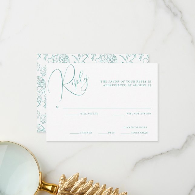 Peony Elegance Wedding RSVP Card Dankeskarte (Vorderseite/Rückseite Beispiel)