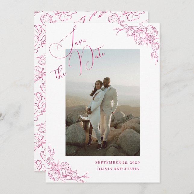 Peony Elegance Wedding Save The Date (Vorne/Hinten)
