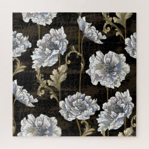Peony Elegante: Baroque Gold Wirbel Puzzle