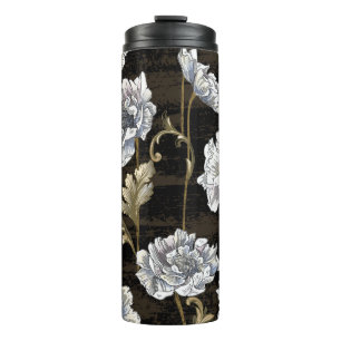 Peony Elegante: Baroque Gold Wirbel Thermosbecher
