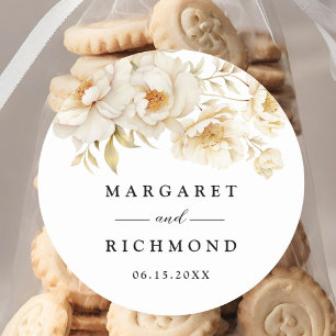 Peony Elegany Ivory Gold Floral Wedding Runder Aufkleber