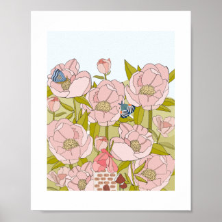 Peony Fairy House Art Print Poster
