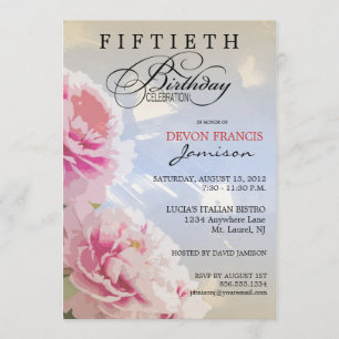 Peony Floral 50. Geburtstagsparty Einladung Blue