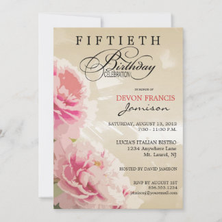 Peony Floral 50. Geburtstagsparty Einladung Tan