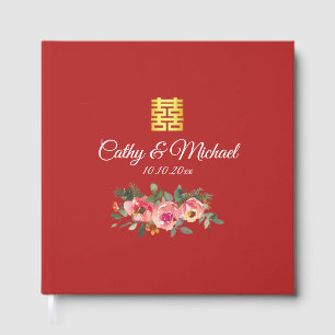 Peony floral doppeltes Glück Chinesische Hochzeit Gästebuch
