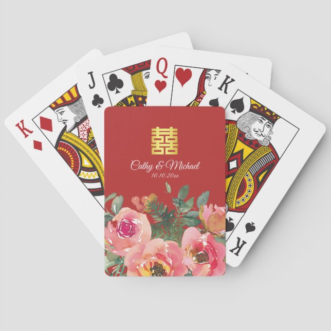 Peony floral doppeltes Glück Chinesische Hochzeit  Spielkarten (Rückseite)