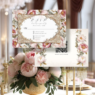 Peony Floral Elegant Gold Pink und Elfenbeinhochze RSVP Karte