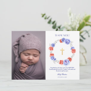 Peony Floral Girl Boy Taufe Danke Karte