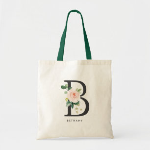 Peony Floral Letter B Black Monogram Bridesmaid Tragetasche