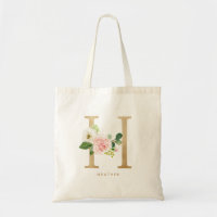 Peony Floral Letter H Gold Monogram Bridesmaid