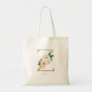 Peony Floral Letter Z Gold Monogram Bridesmaid Tragetasche