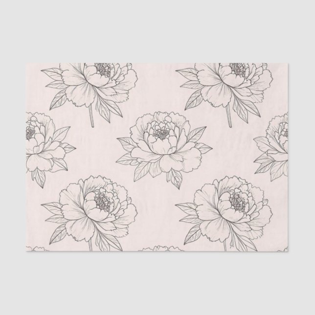 Peony Floral Line Art Pattern Soft Seidenpapier (Vorderseite)