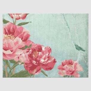 Peony Floral Minze Pink Burgundy Retro Chintz Bird Seidenpapier