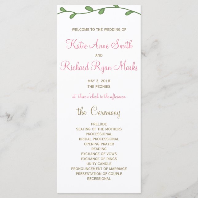 Peony Floral Order of Service/Wedding Program Card Programm (Vorderseite)