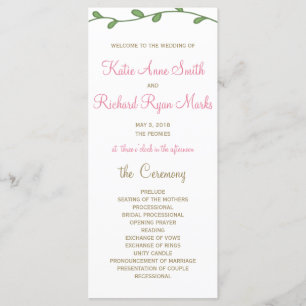 Peony Floral Order of Service/Wedding Program Card Programm