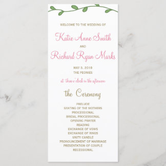 Peony Floral Order of Service/Wedding Program Card Programm