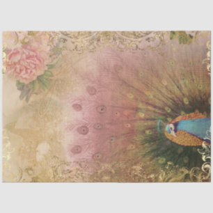 Peony Floral Peacock Blush Pink Gold Decoupage Seidenpapier