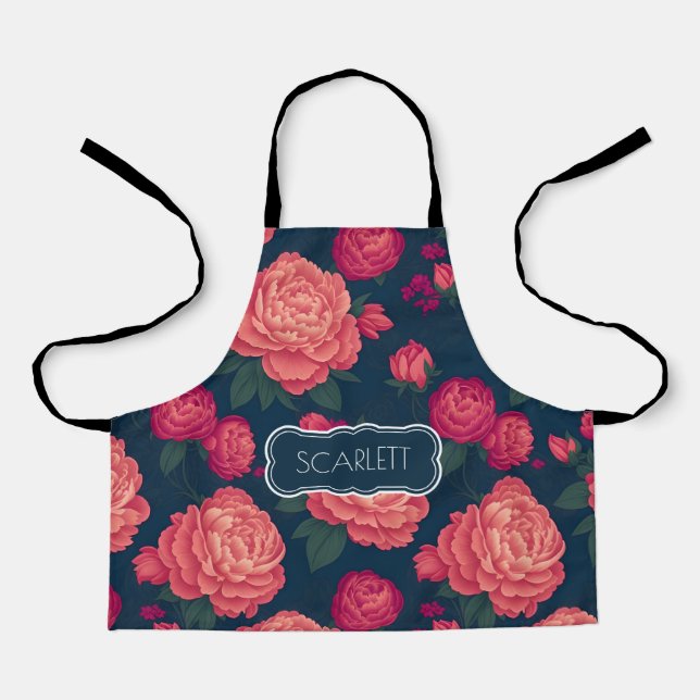 Peony Floral Personalisierte Muster Schürze (Vorderseite)