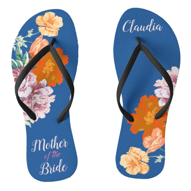 Peony Floral Something Blue Wedding Flip Flops (Fußbett)