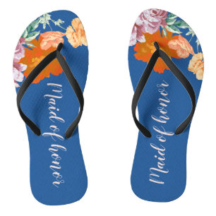 Peony Floral Something Blue Wedding Trauzeugin Flip Flops