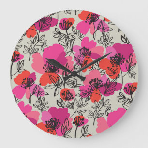 Peony Floral Vintag Nahtlose Muster. Große Wanduhr