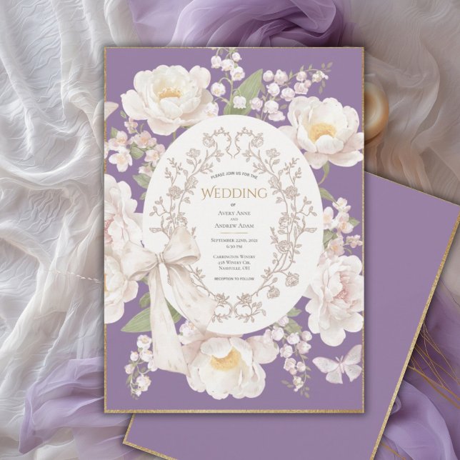 Peony Floral Vintage Elegant Purple Wedding Einladung (Von Creator hochgeladen)