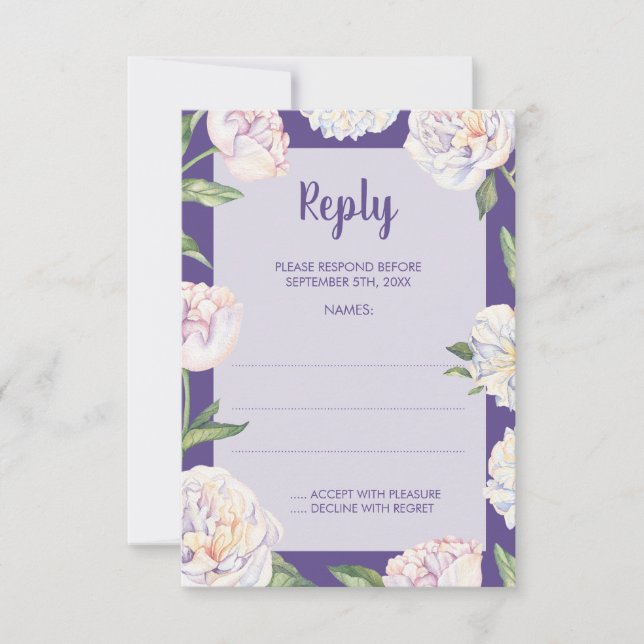 Peony Floral Violet Lila Hochzeitstorte RSVP Karte (Vorderseite)