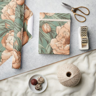 Peony Floral Wrapping Paper Bridal Baby Dusche Geschenkpapier