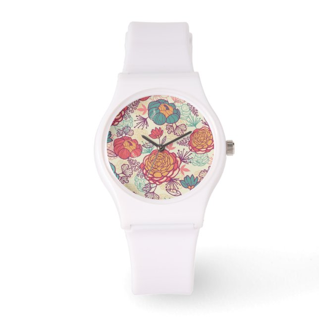 Peony flowers and leaves pattern armbanduhr (Vorderseite)