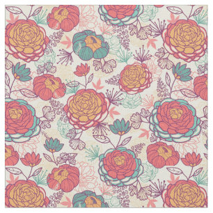 Peony flowers and leaves pattern stoff