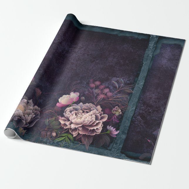 Peony Flowers on Dark Purple Geschenkpapier (Ungerollt)