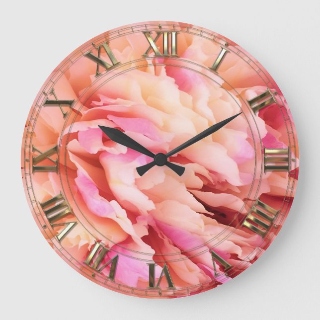 Peony Fluff Große Wanduhr (Vorderseite)