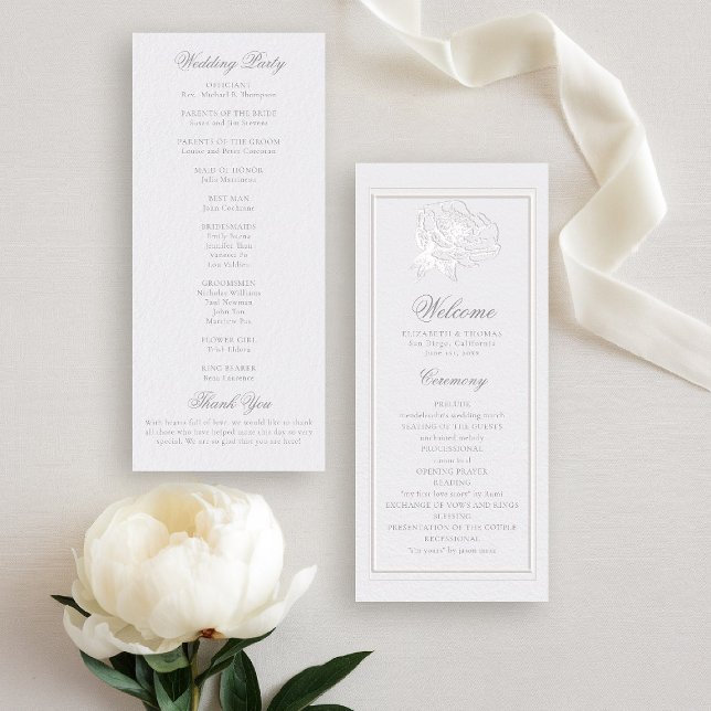Peony Formal Modern Classic Hochzeitsprogramm für  (peony wedding program formal modern classic traditional calligraphy double frame faux embossed ivory)