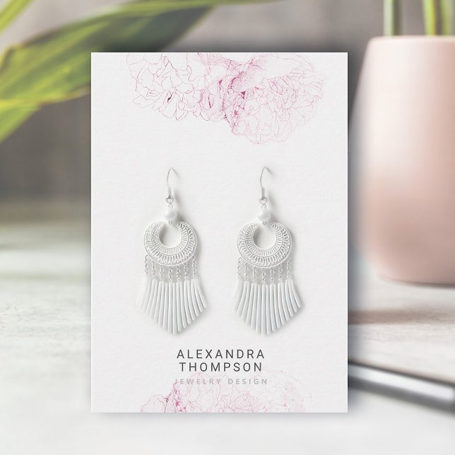 Peony Frame Modern Floral Sketch Juwelier Display Visitenkarte (floral earrings jewelry display card peonies frame art sketch modern minimalist elegant template)