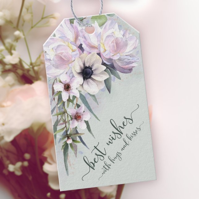 Peony Garden Best Wünsche mit Hugs und Kisses Geschenkanhänger (Peony Garden Best Wishes with Hugs and Kisses Sage Green Gift Tags)