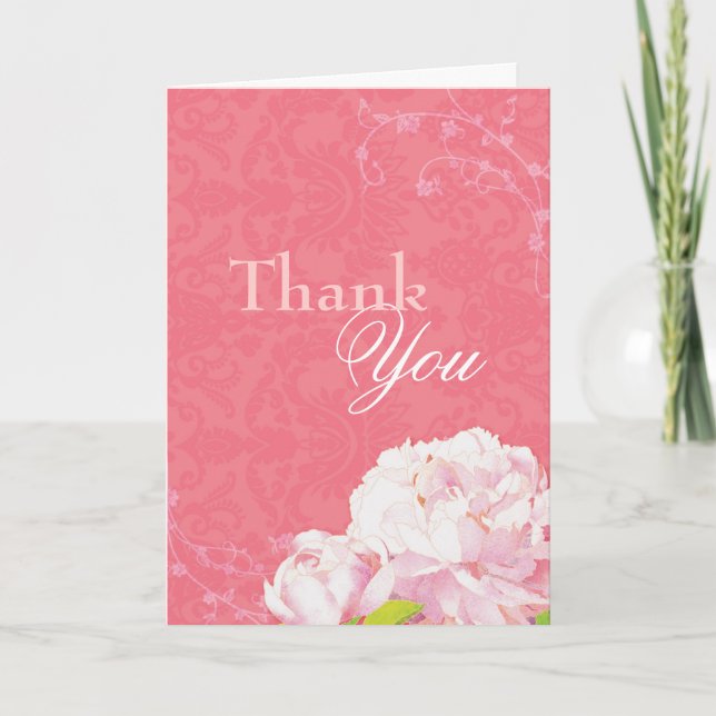 Peony Garden Coral Pink Wedding Vielen Dank Dankeskarte (Vorderseite)